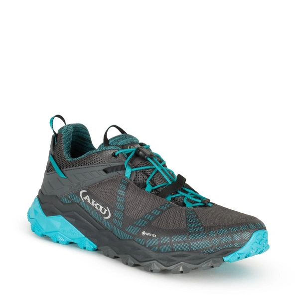 Aku buty sportowe trekkingowe damskie Flyrock Gore-tex wytrzymałe szare niebieskie